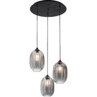 HÄNGELEUCHTE 55/200 cm  - Schwarz/Grau, Design, Glas/Metall (55/200cm) - Fabas Luce