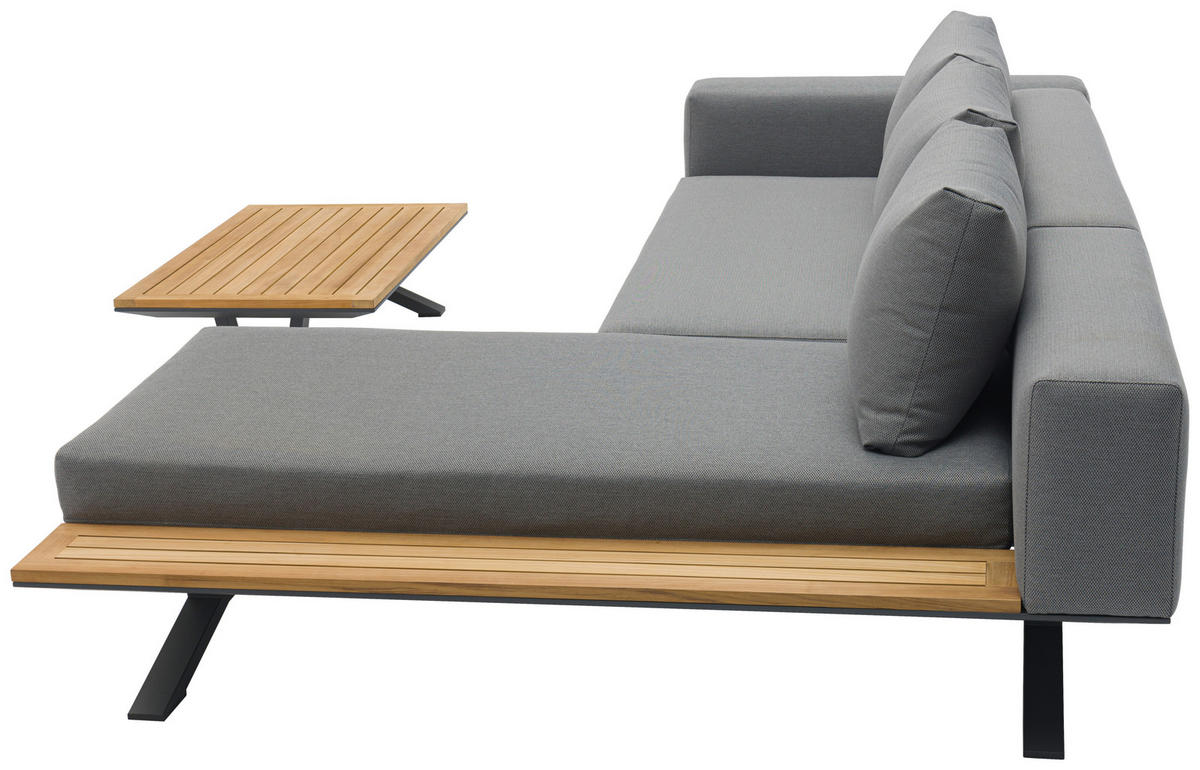 LOUNGEGARNITUR Teakholz massiv Aluminium  - Anthrazit/Naturfarben, Design, Holz/Textil (172/97/25cm) - Amatio
