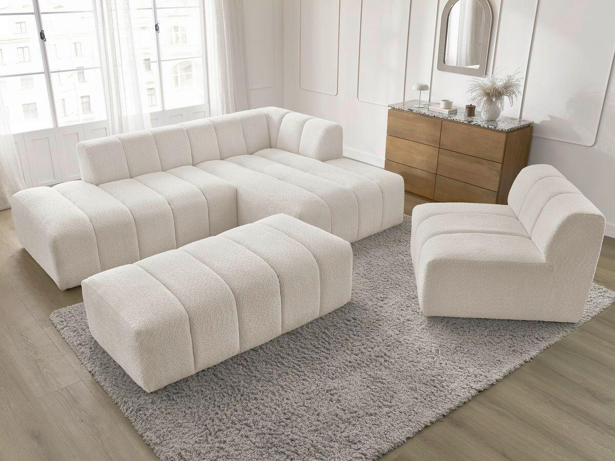 ECKSOFA Ottomane rechts  ANNECY Weiß Bouclé  - Schwarz/Weiß, MODERN, Kunststoff/Textil (262/170cm)