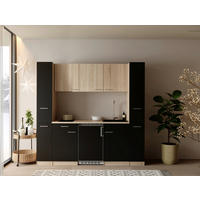 KÜCHENBLOCK Ingrid 210 cm  in Schwarz  - Eichefarben/Alufarben, Design, Holzwerkstoff/Kunststoff (210cm) - Respekta