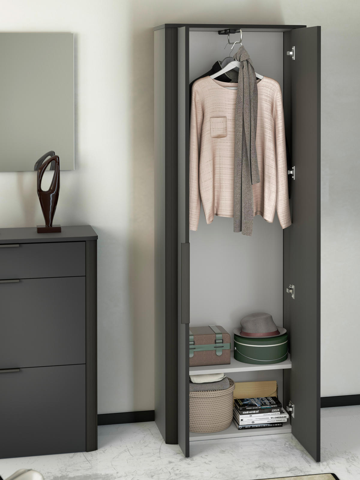 GARDEROBE 5-teilig  in 295/191/34 cm  - Anthrazit/Schwarz, Design, Glas/Holzwerkstoff (295/191/34cm) - Dieter Knoll