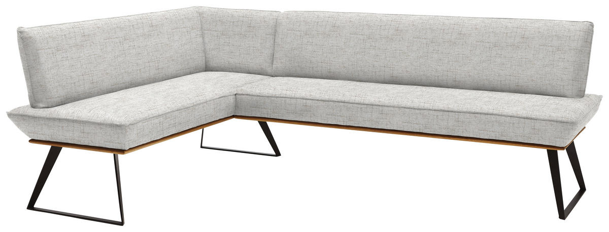 ECKBANK 183/243 cm Webstoff Schwarz, Eichefarben, Beige Eiche massiv   - Eichefarben/Beige, Design, Holz/Textil (183/243cm) - Voleo