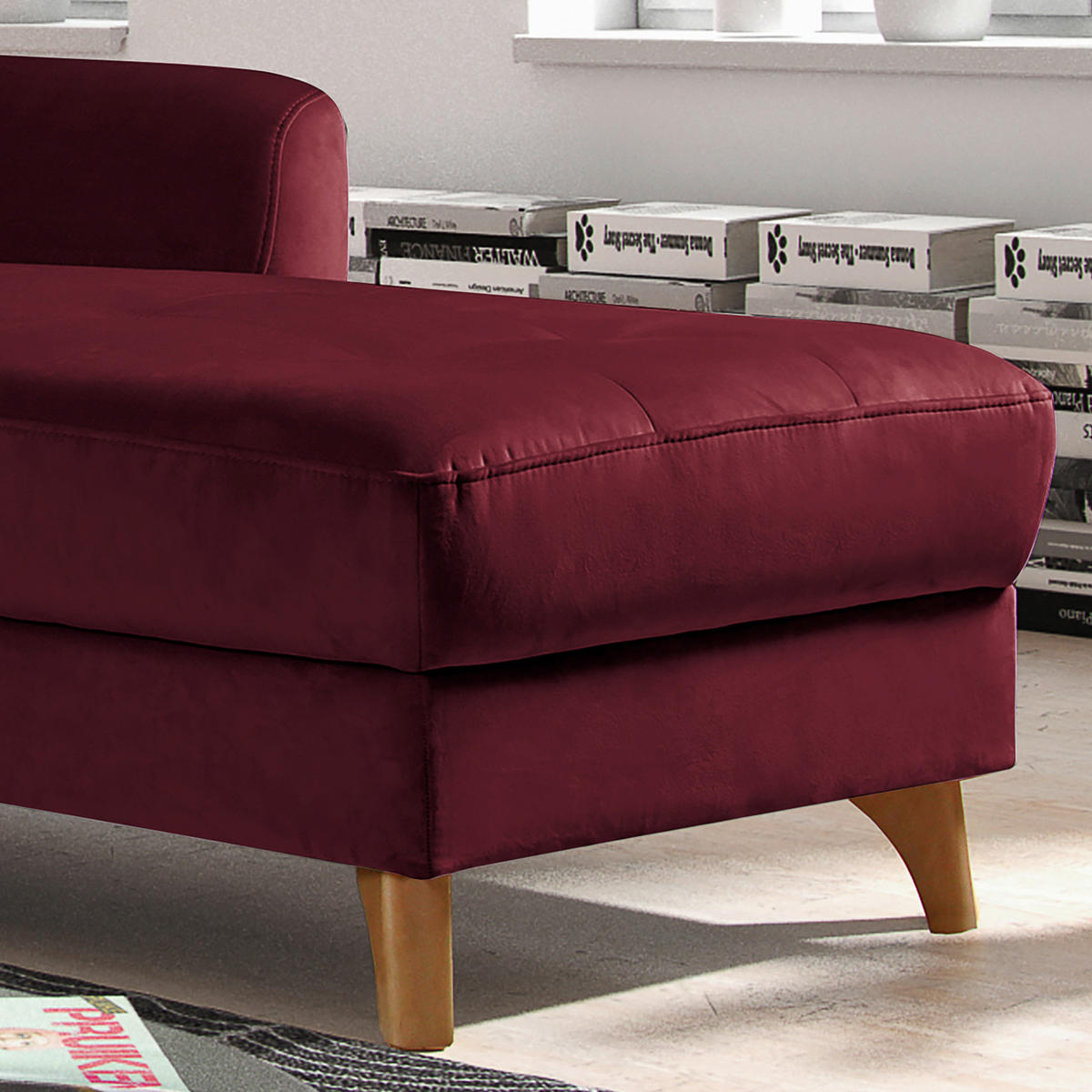 ECKSOFA Rot Samt  - Buchefarben/Rot, Design, Holz/Textil (238/168cm) - Livetastic