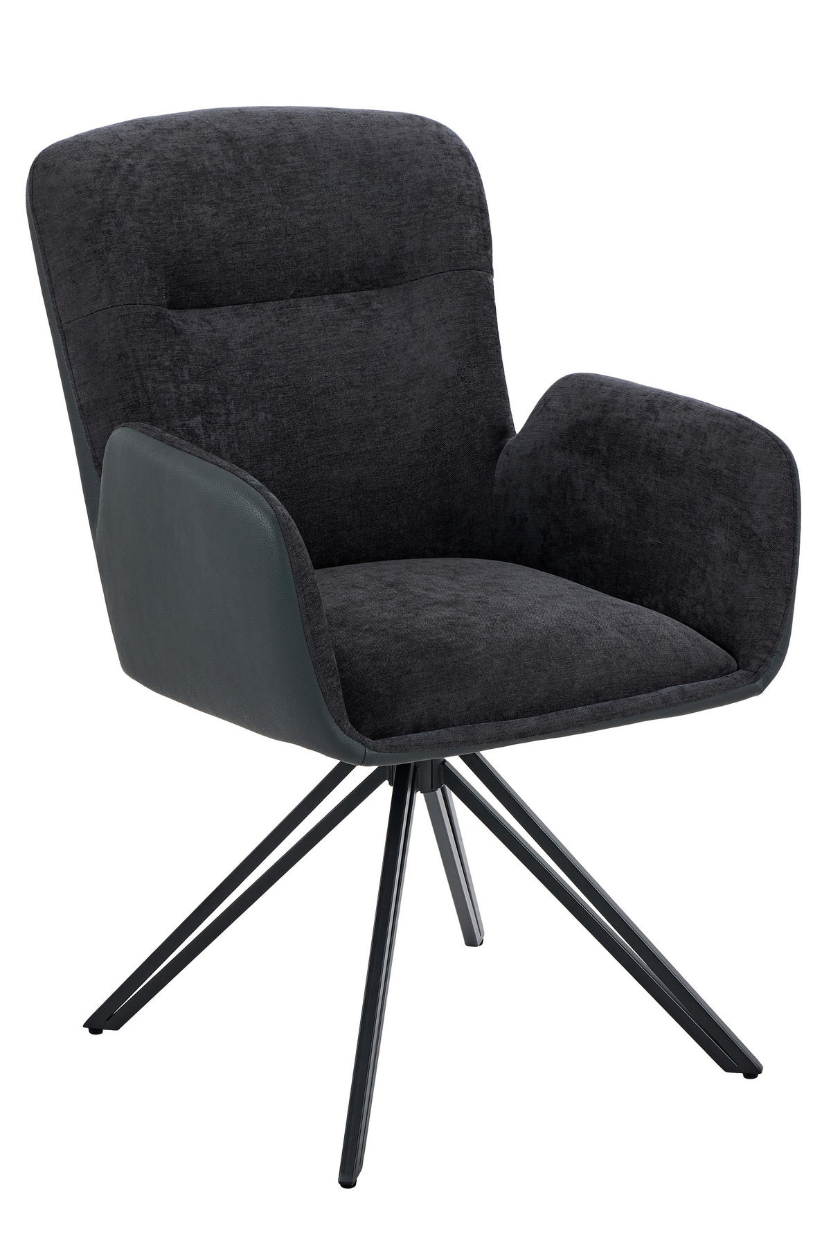 ARMLEHNSTUHL-SET 2 Stück  in Stahl Lederlook, Webstoff  - Schwarz, MODERN, Textil/Metall (57/91/67,5cm) - MID.YOU