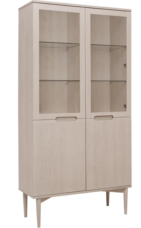 VITRINSKÅP  i faner, delar i massivt trä ek ekfärgad, vit  - vit/ekfärgad, Design, metall/glas (95/190/41cm) - Best Price