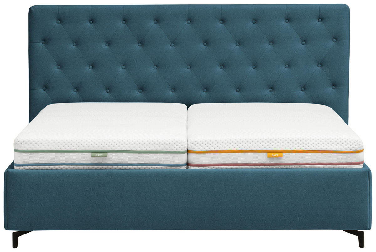POLSTERBETT 180/200 cm  in Blau  - Blau/Birkefarben, Konventionell, Holz/Textil (180/200cm) - Novel