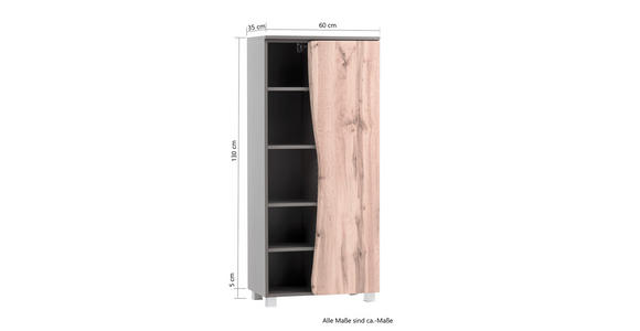 MIDISCHRANK 60/130/35 cm  - Eiche Wotan/Silberfarben, Natur, Holzwerkstoff/Kunststoff (60/130/35cm) - Xora