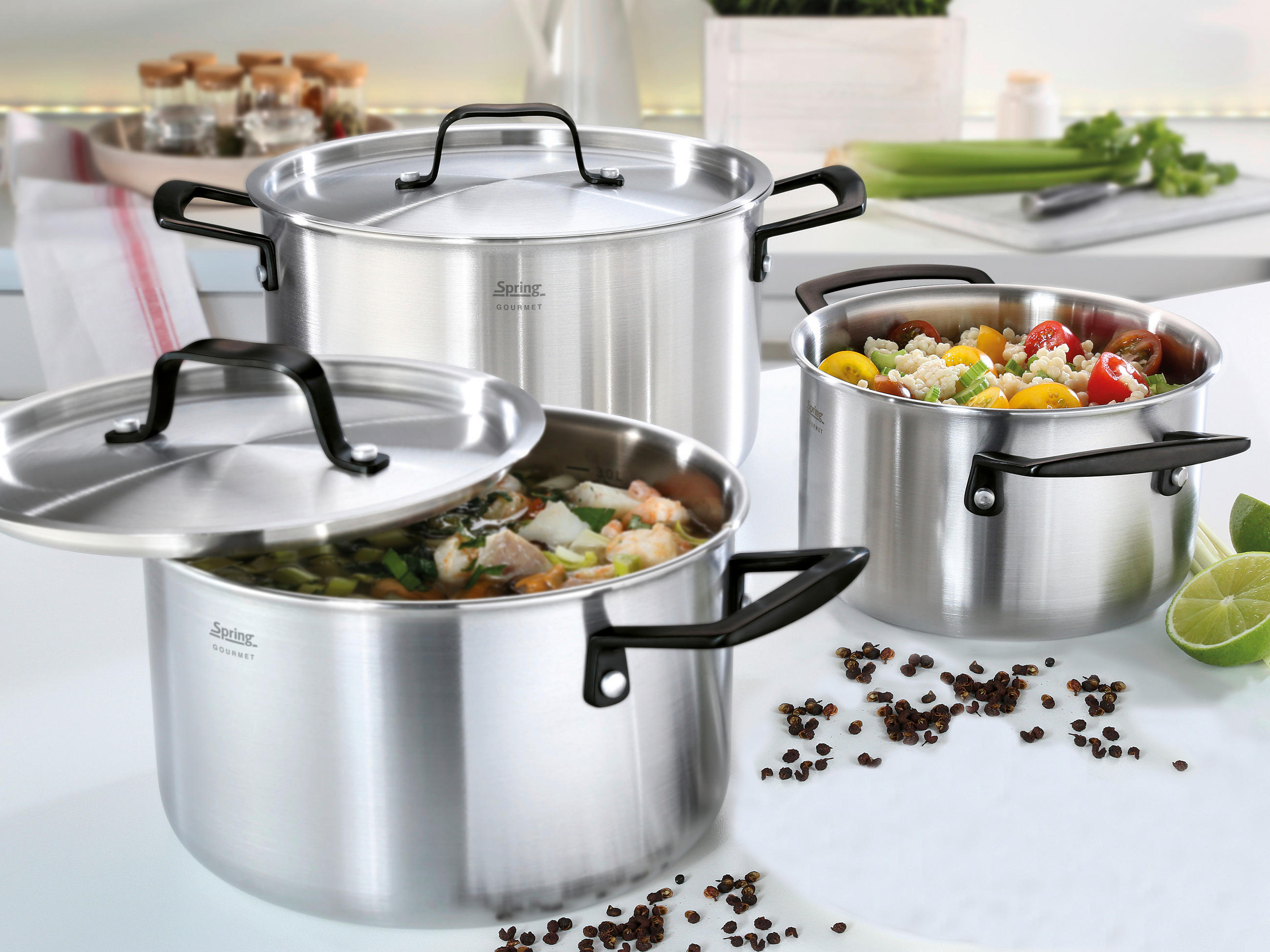 KOCHTOPFSET GOURMET  - Silberfarben/Schwarz, Basics, Metall - Spring