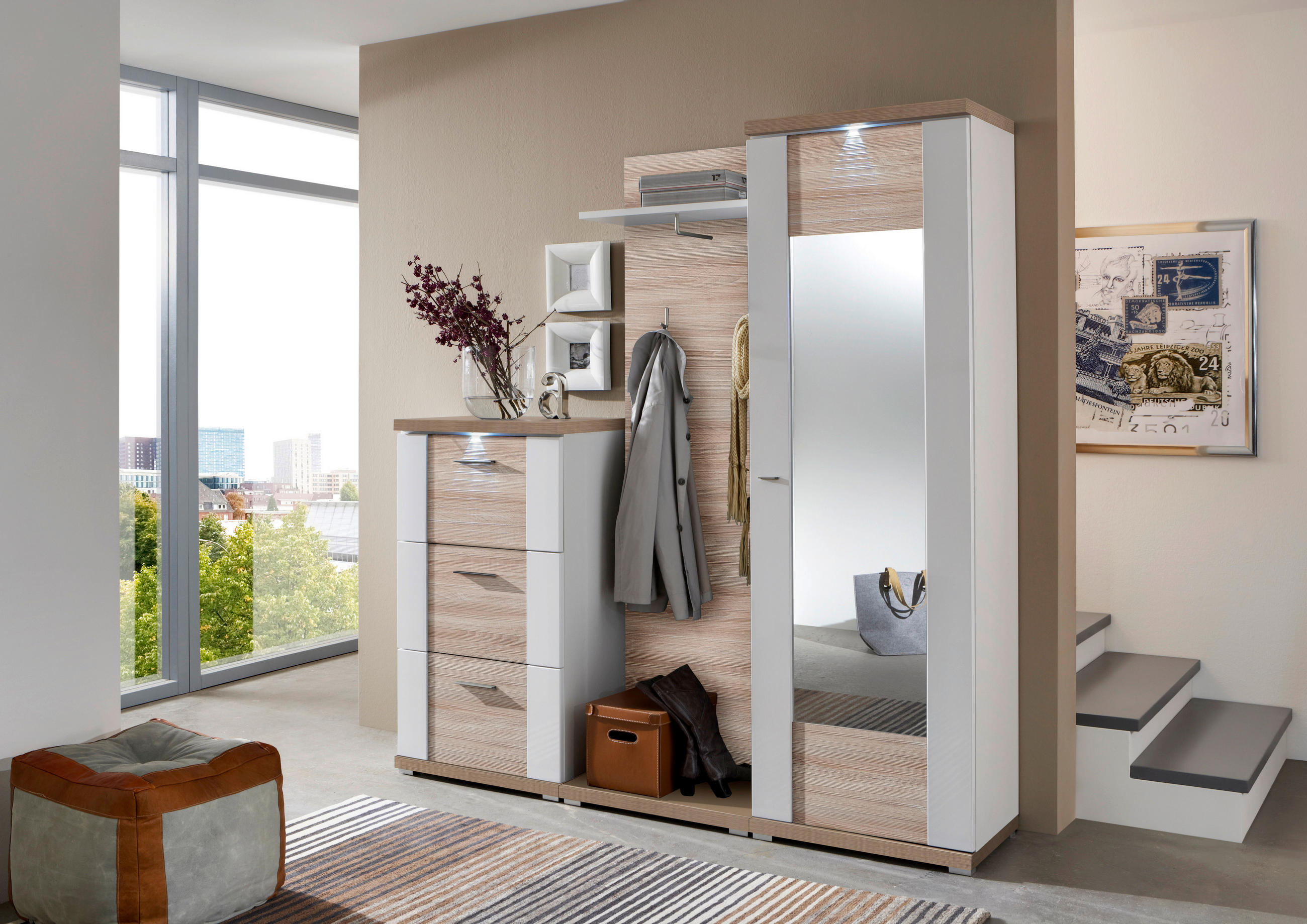 GARDEROBENSCHRANK Weiß, Eichefarben - Chromfarben/Eichefarben, Design, Glas/Holzwerkstoff (65/206,6/41,6cm) - Xora