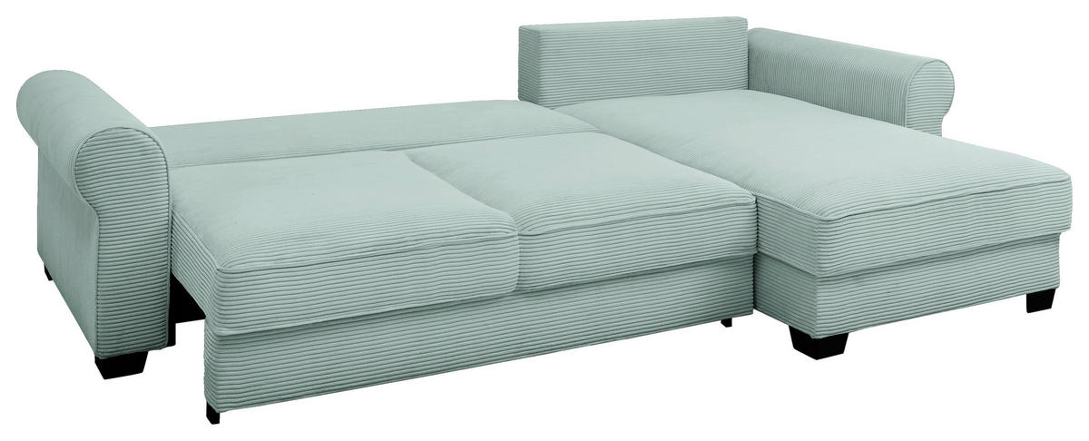 ECKSOFA Salbeigrün Cord  - Salbeigrün/Schwarz, KONVENTIONELL, Kunststoff/Textil (318/197cm) - Hom`in