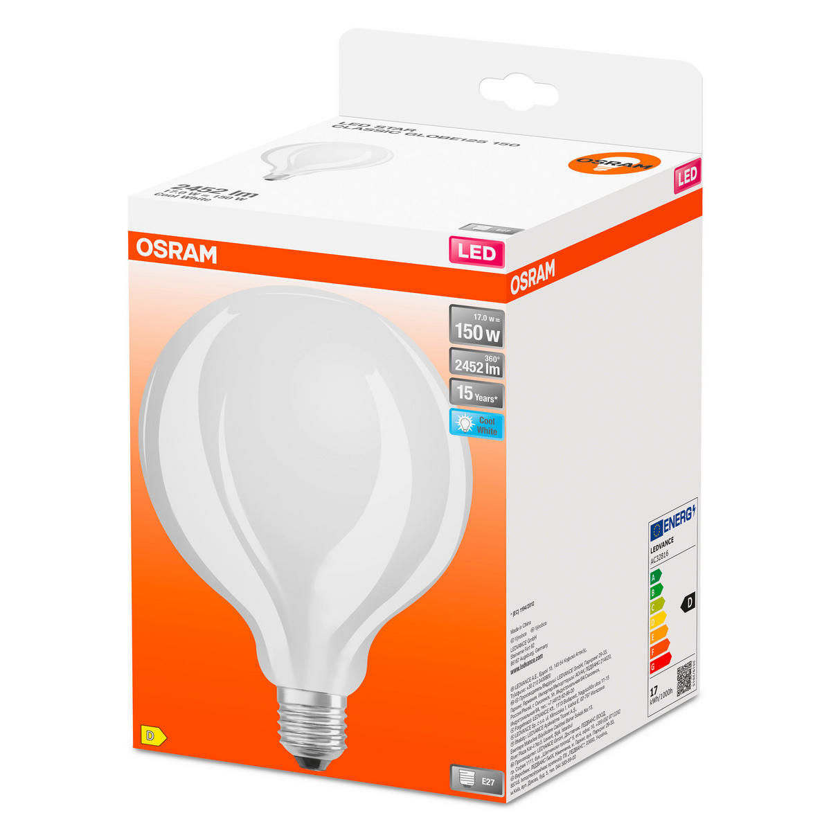 LED-LEUCHTMITTEL   E27 17 W 2452 lm  - Weiß, Basics, Glas (12,4/17,3cm) - Osram