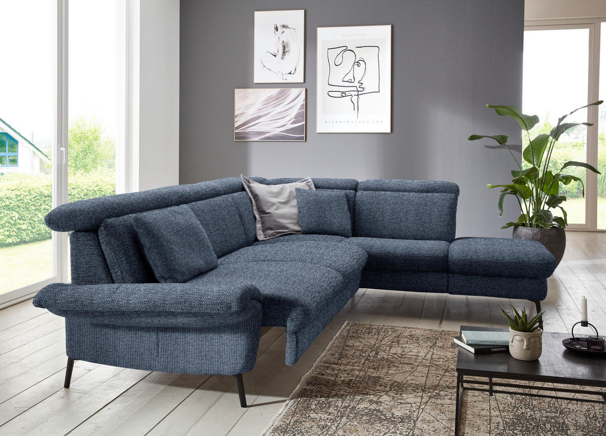ECKSOFA in Struktur Blau  275/235 cm  - Blau/Schwarz, MODERN, Textil/Metall (275/235cm) - Cantus