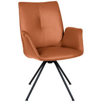 ARMLEHNSTUHL  in Stahl Echtleder pigmentiert  - Cognac/Schwarz, Design, Leder/Metall (65/91/63cm) - Dieter Knoll