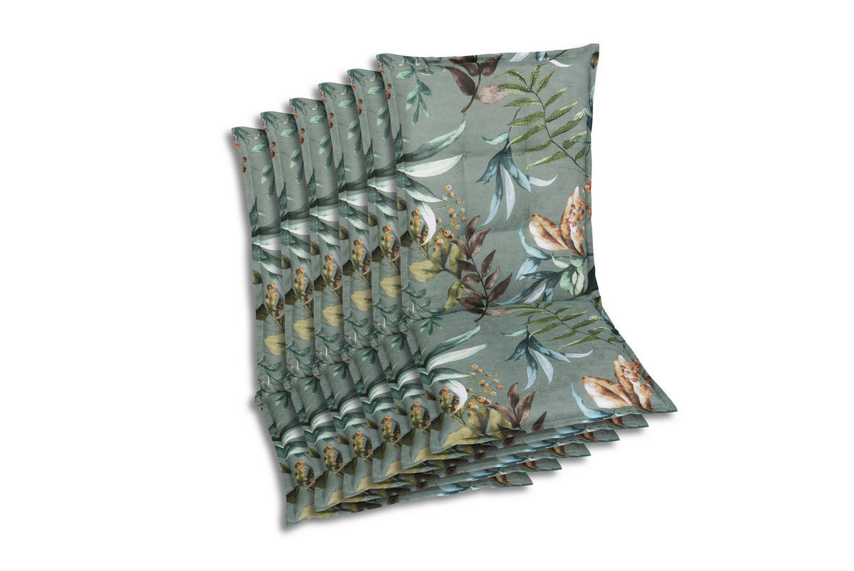 SESSELAUFLAGENSET in Braun, Grau, Grün, Graublau Blätter  - Graublau/Braun, Basics, Textil (50/7/108cm)