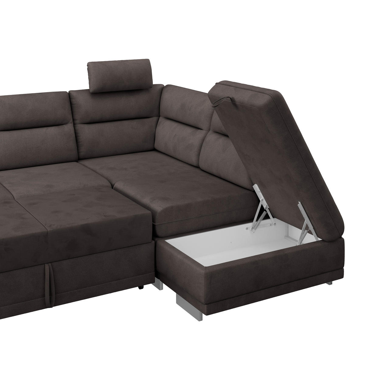 WOHNLANDSCHAFT Braun Velours  - Chromfarben/Braun, KONVENTIONELL, Textil/Metall (264/217cm) - MID.YOU