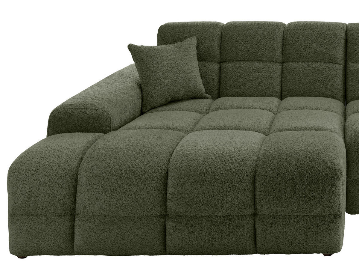ECKSOFA in Bouclé Dunkelgrün  - Dunkelgrün/Schwarz, Modern, Kunststoff/Textil (152/301cm) - Livetastic