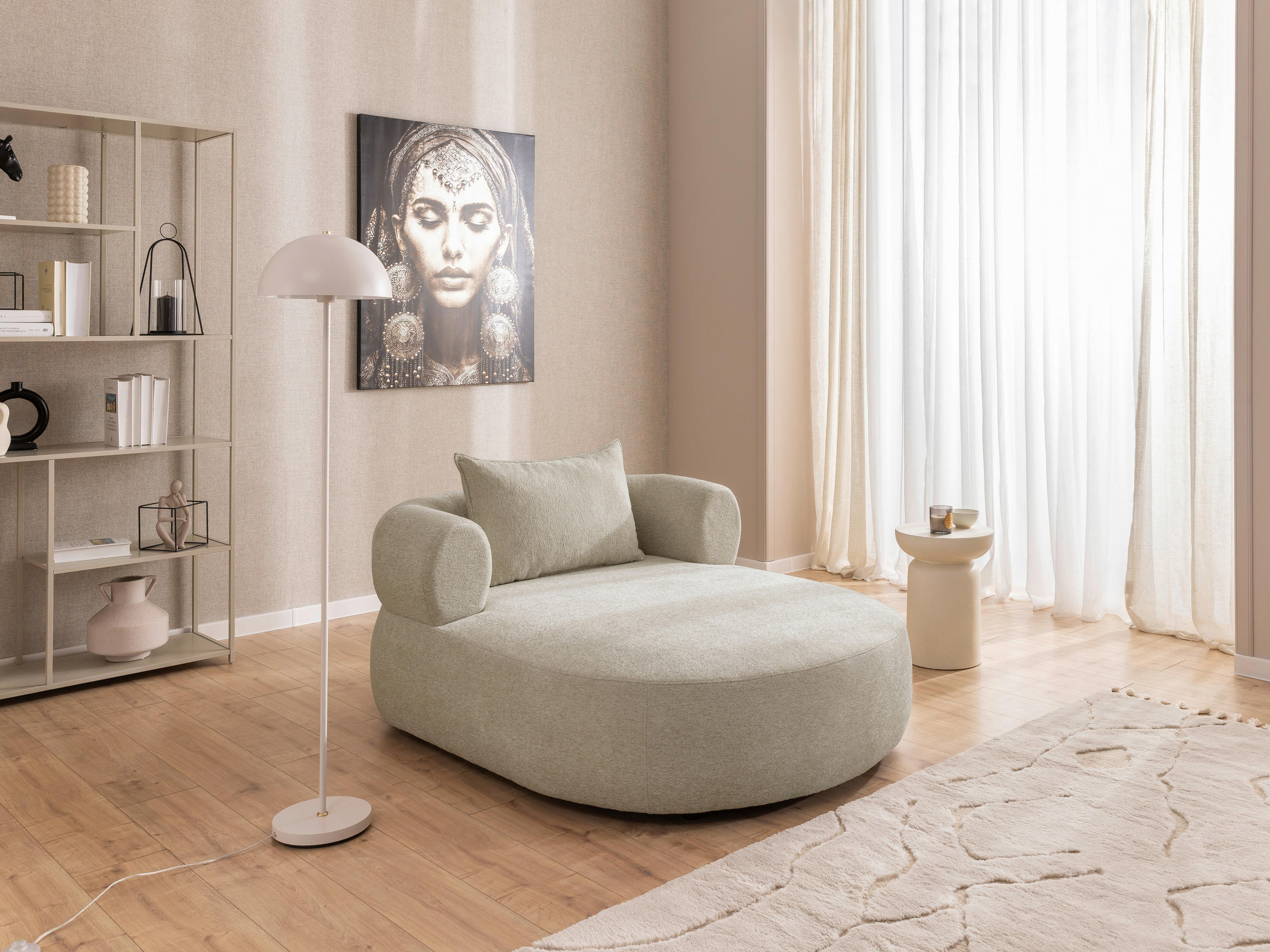 XXL-SESSEL in Chenille Beige - Beige/Schwarz, Design, Kunststoff/Textil (122/76/156cm) - Livetastic