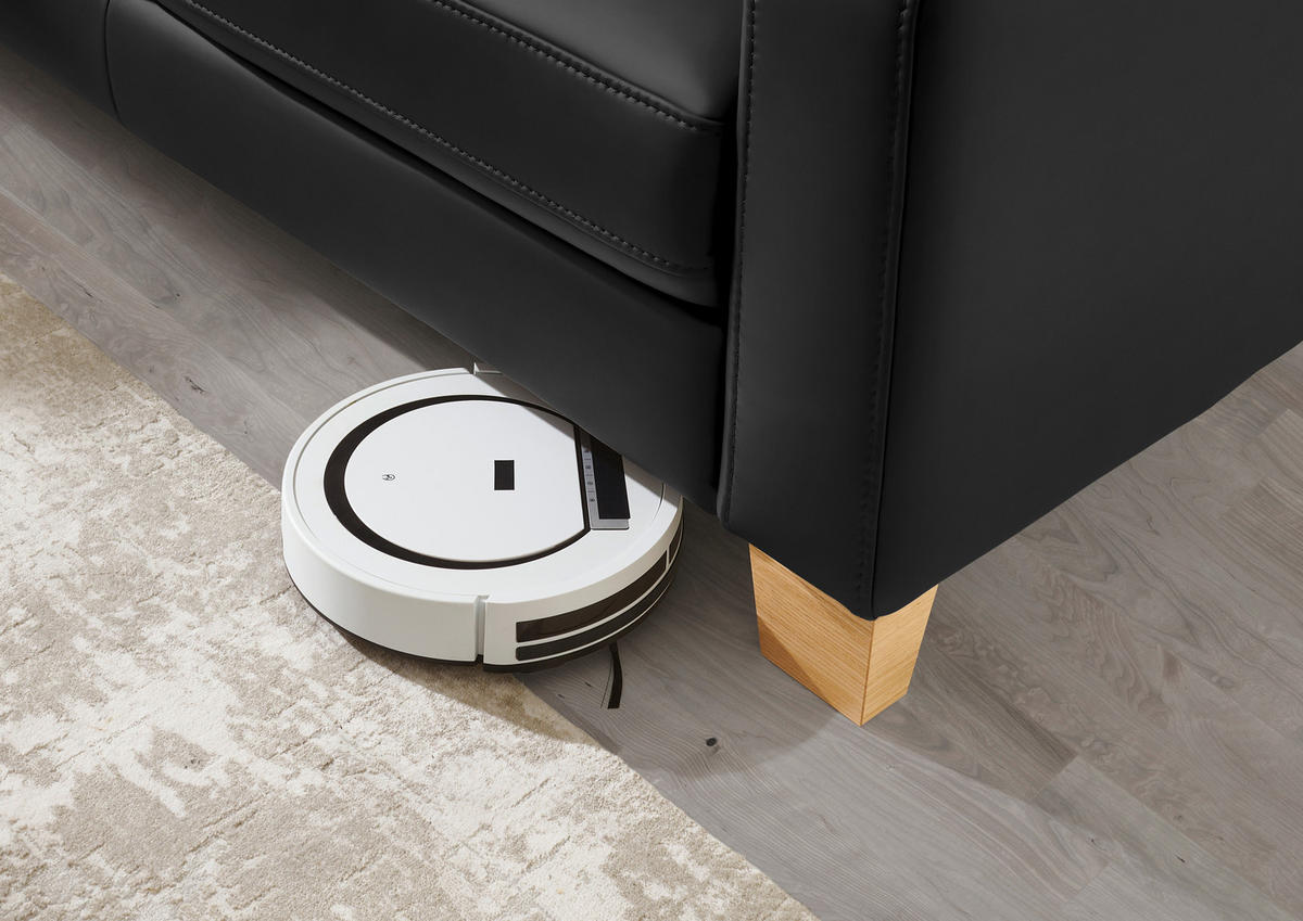 ECKSOFA in Echtleder Schwarz  - Eiche Bianco/Schwarz, Natur, Leder/Holz (235/257cm) - Valdera
