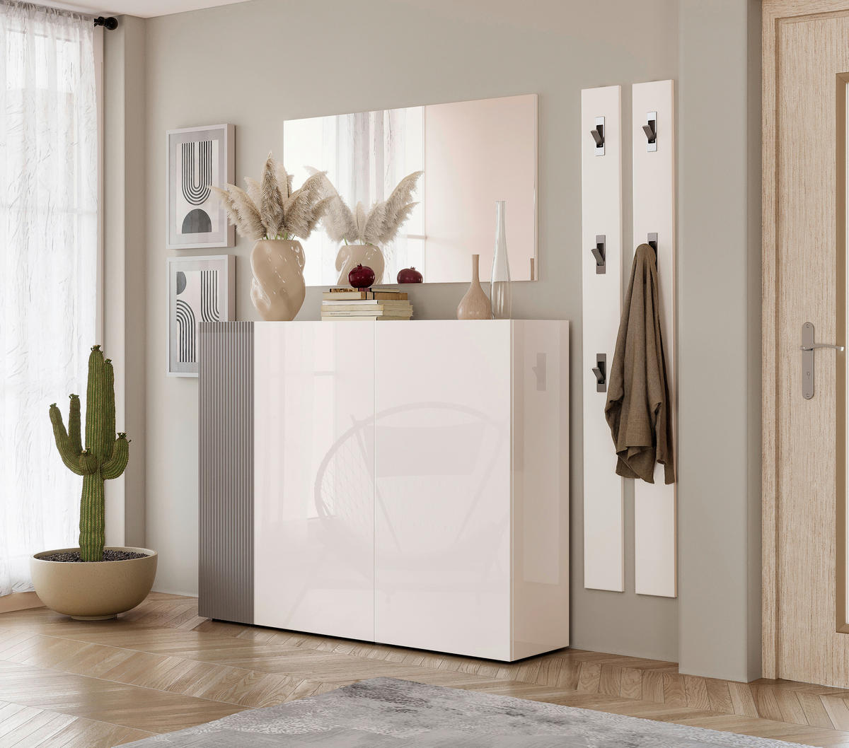 SCHUHSCHRANK  in 145/113/34 cm  - Schwarz/Weiß, Design, Glas/Holzwerkstoff (145/113/34cm) - Voleo