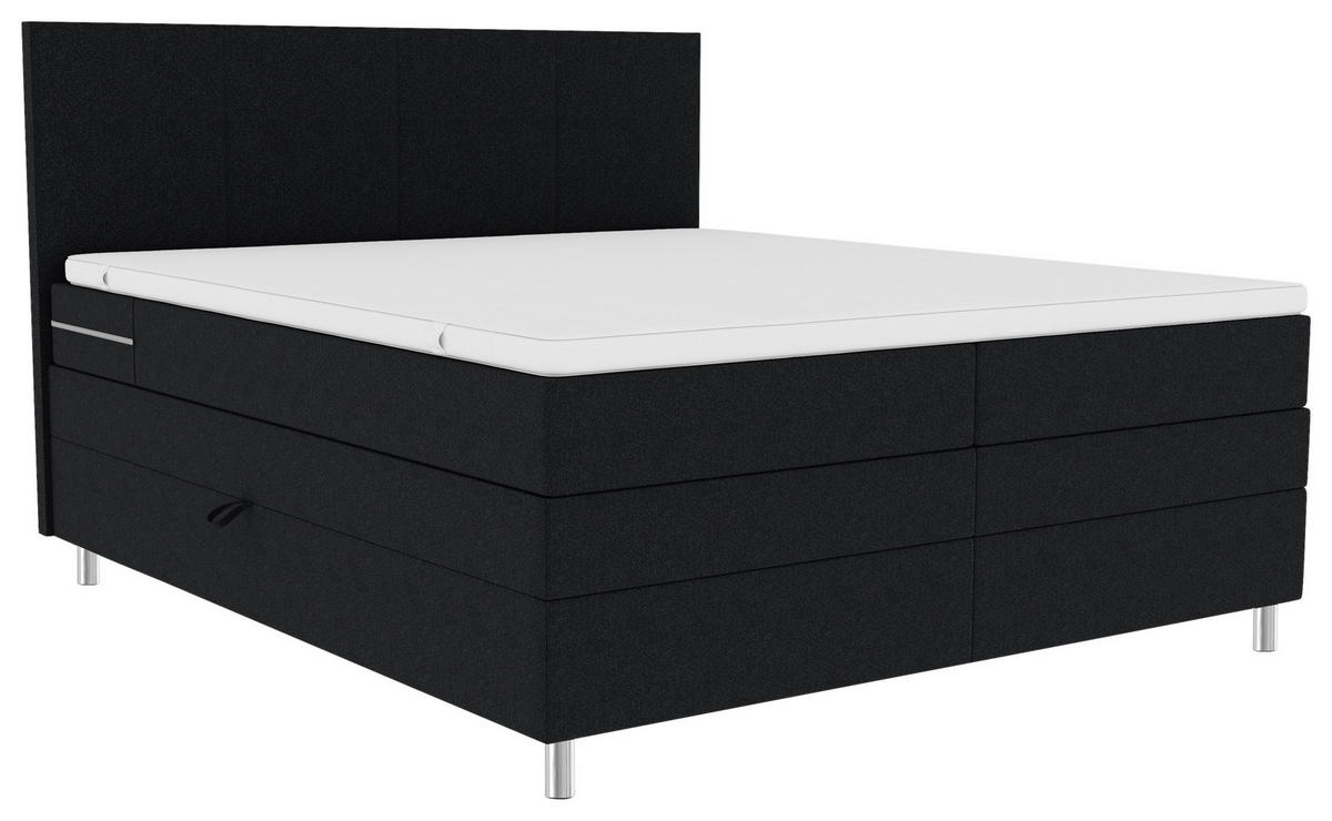 BOXSPRINGBETT 180/200 cm,  in Schwarz, Bettkasten, Topper, Matratzen, H3 = fest  - Chromfarben/Schwarz, KONVENTIONELL, Kunststoff/Textil (180/200cm) - Boxxx