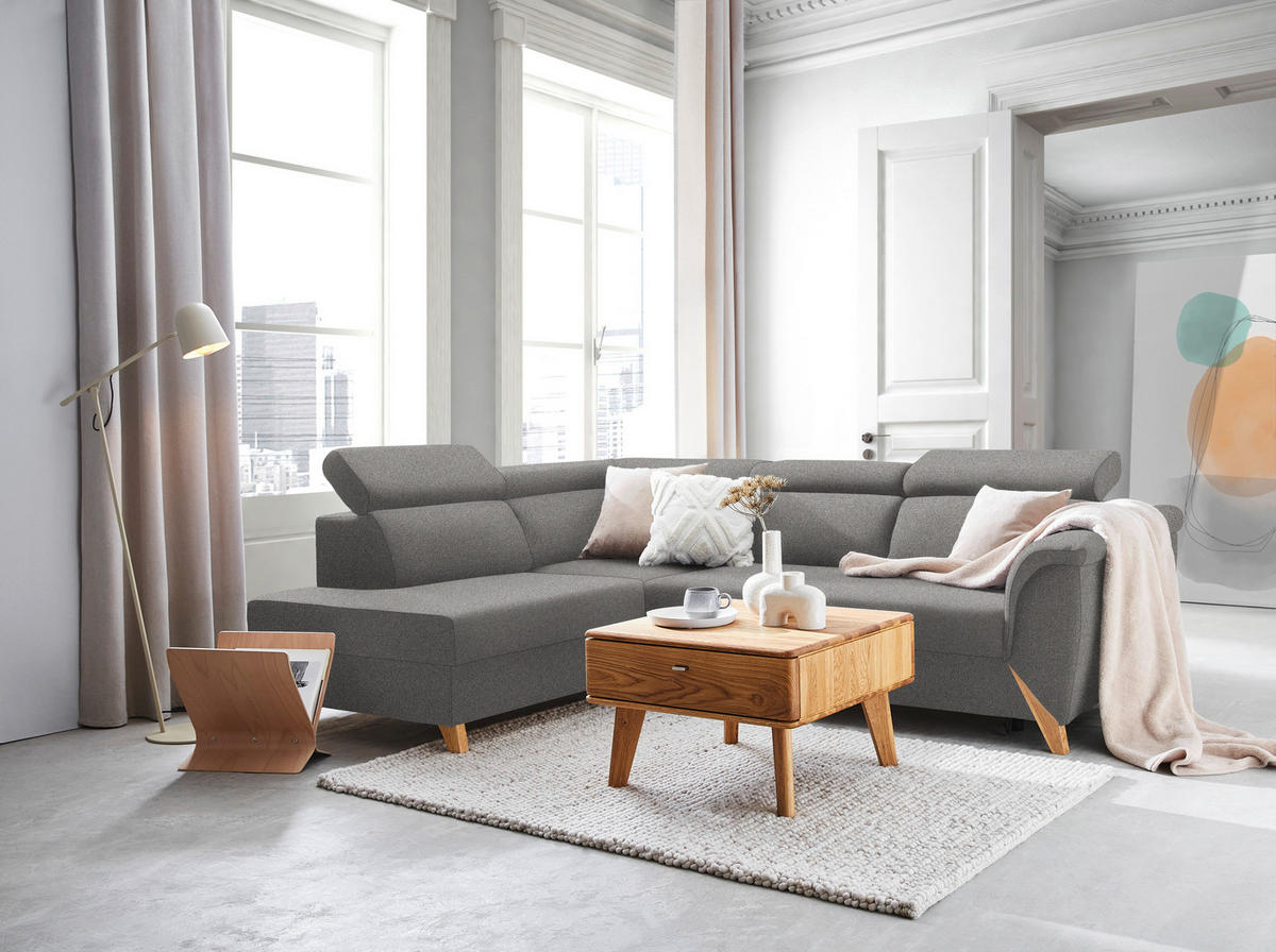 ECKSOFA  in Chenille Dunkelbraun  200/265 cm  - Dunkelbraun/Naturfarben, KONVENTIONELL, Holz/Textil (200/265cm) - Stylife