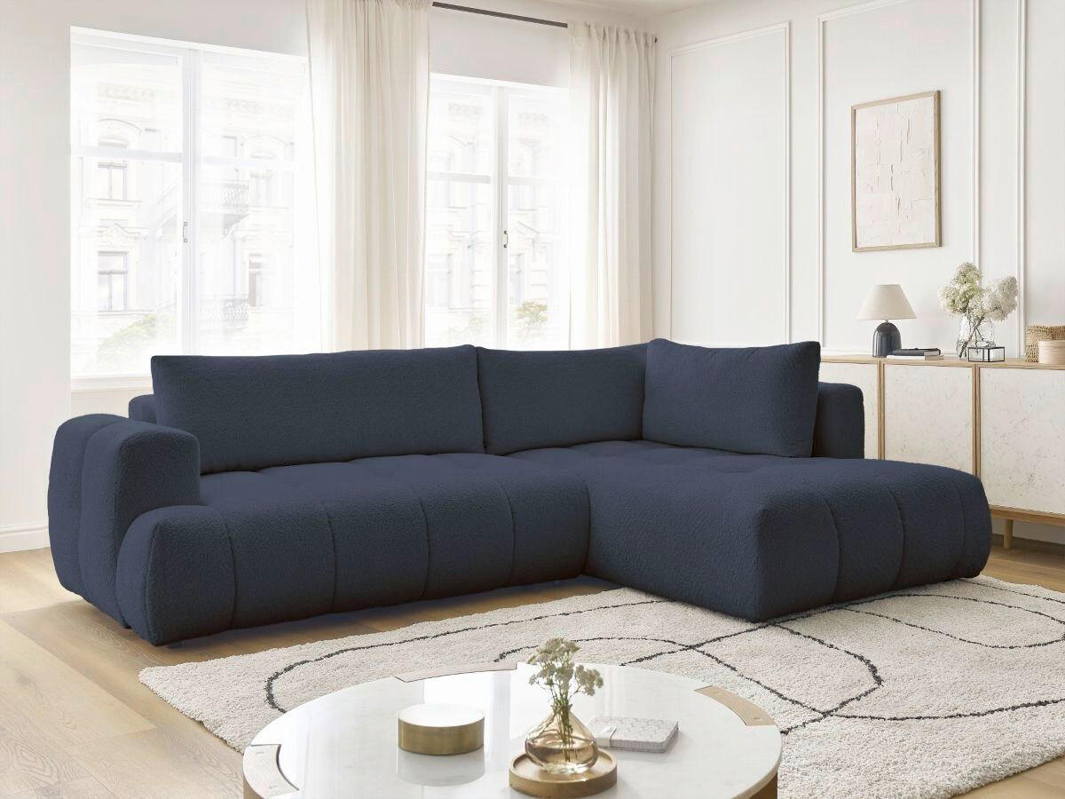 ECKSCHLAFSOFA FUJI Bouclé Dunkelblau  inkl.  - Schwarz/Dunkelblau, MODERN, Kunststoff/Textil (282/204cm)