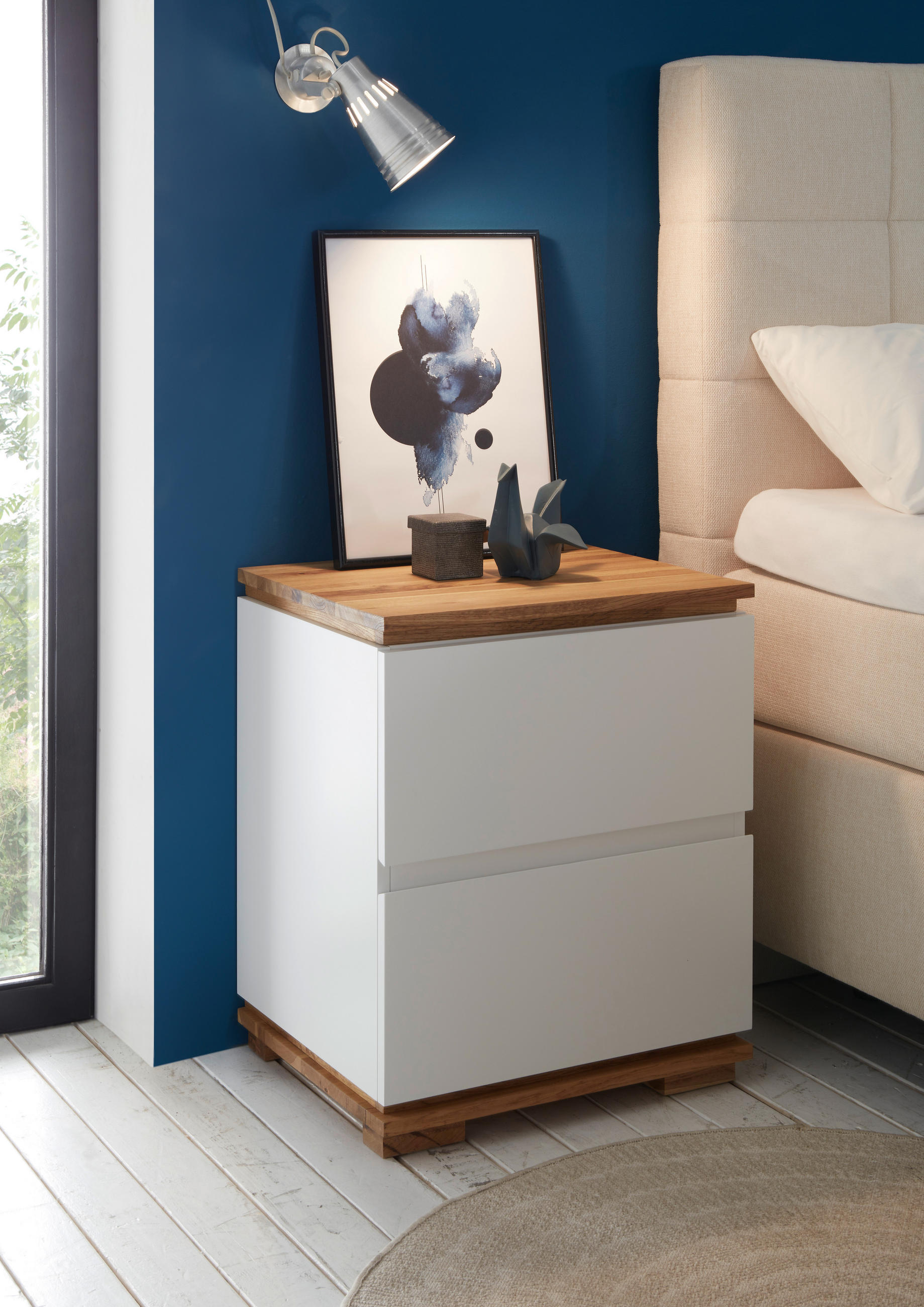 NACHTSCHRANK 48/59/40 cm Eiche massiv  - Eichefarben/Weiß, Basics, Holz/Holzwerkstoff (48/59/40cm)