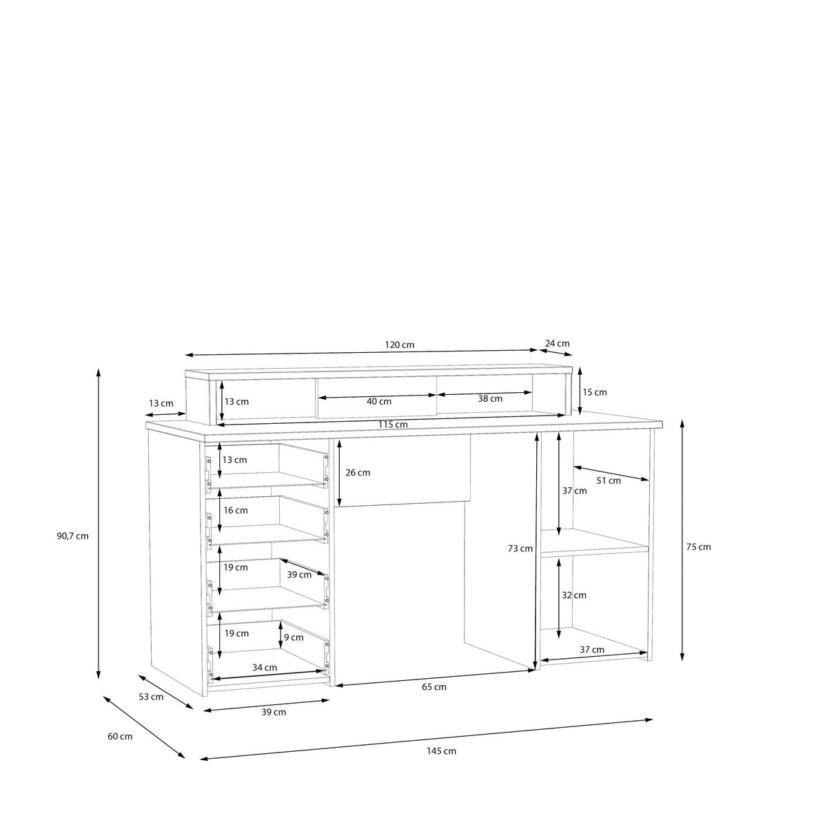 PISALNA MIZA kovina, umetna masa, leseni material barve hrasta, žajbljevo zelena  - barve hrasta/barve aluminija, Moderno, kovina/umetna masa (145/90,7/60cm) - MID.YOU