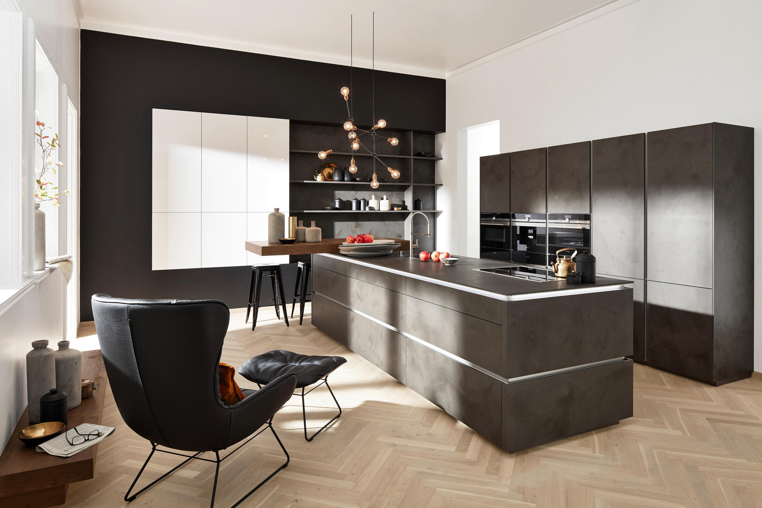 EINBAUKÜCHE   - Anthrazit, Design, Holzwerkstoff/Stein - Dieter Knoll