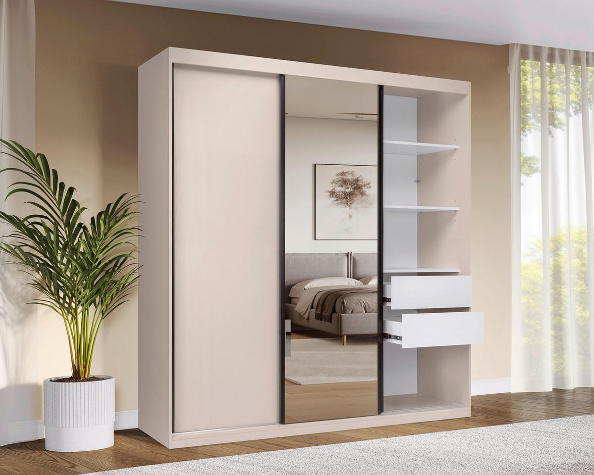 SCHIEBETÜRENSCHRANK 200/215/59,5 cm 3-türig  - Kaschmir/Schwarz, MODERN, Holzwerkstoff/Metall (200/215/59,5cm) - MID.YOU