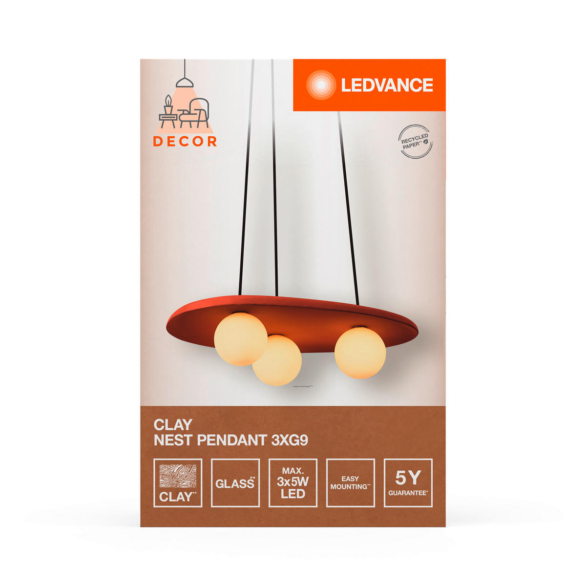 PENDELLEUCHTE 50/38,5/150 cm  - Braun, Natur, Glas/Stein (50/38,5/150cm) - Ledvance
