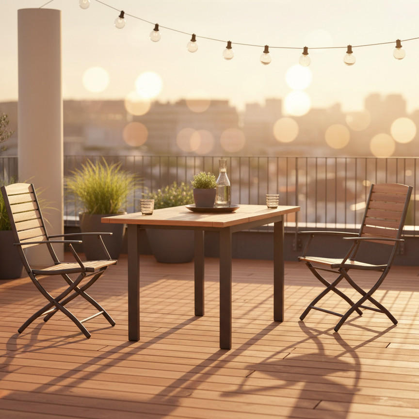 BALKONTISCH Holz, Metall Graphitfarben, Naturfarben  - Graphitfarben/Naturfarben, MODERN, Holz/Metall (65-130/75/65cm) - Gardenson