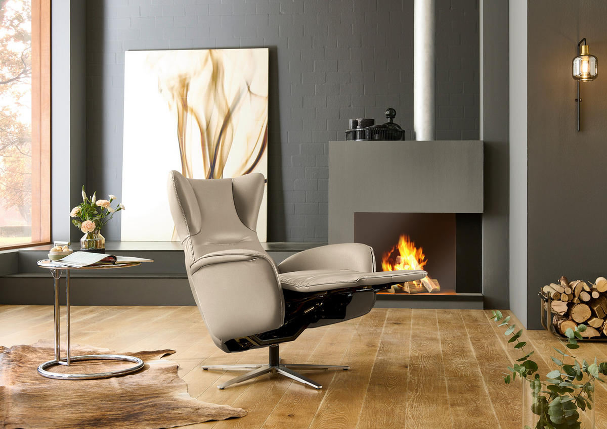 RELAXSESSEL Leder Beige  - Beige/Schwarz, Design, Leder/Metall (75/106/86cm) - Valdera