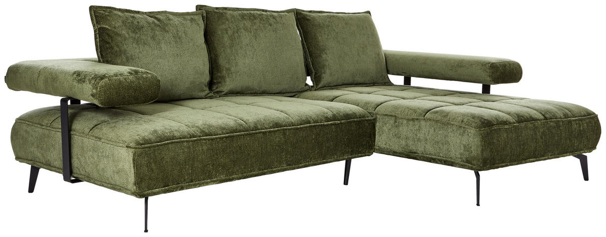 UGAONA GARNITURA maslinasto zelena  - maslinasto zelena/crna, Dizajnerski, tekstil/metal (266/180cm) - Welnova