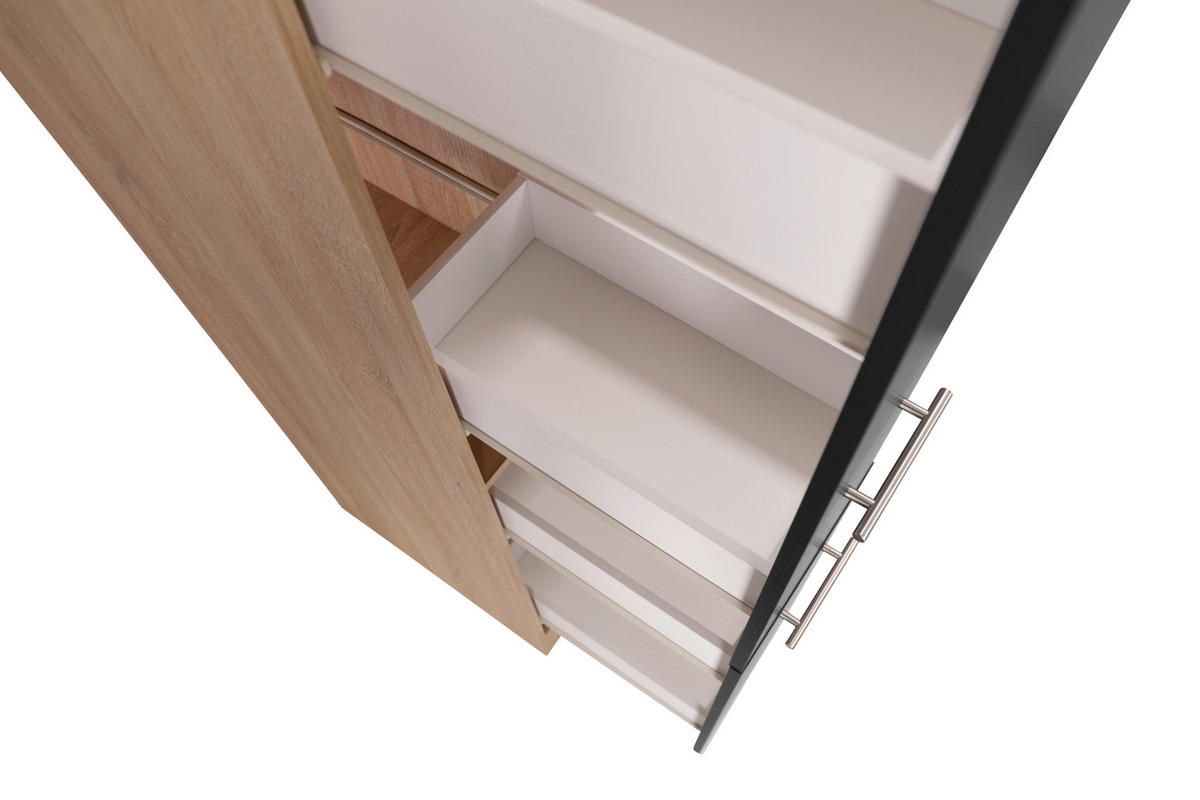 APOTHEKERSCHRANK 30/200/60 cm  in Schwarz, Eichefarben  - Eichefarben/Silberfarben, Basics, Holzwerkstoff/Metall (30/200/60cm) - Respekta
