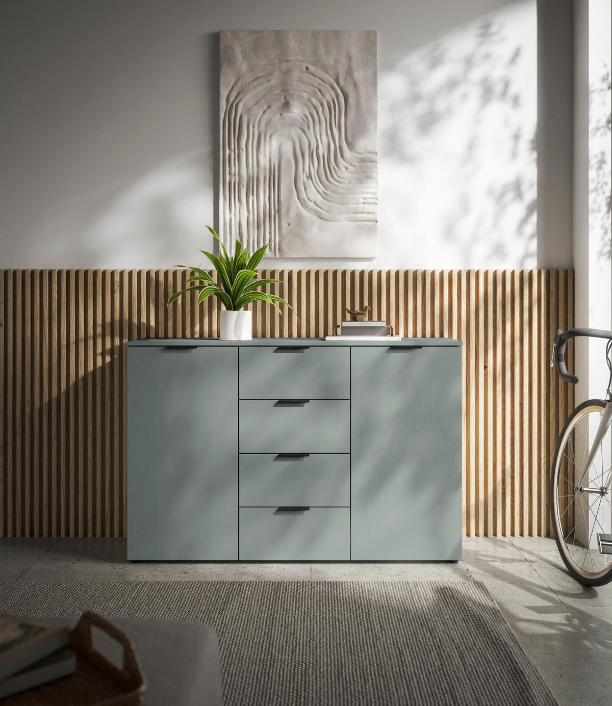 KOMODA S VRATIMA - žalfijazelena/crna, Osnovno, pločasti materijal/plastika (135/90/40cm) - Xora