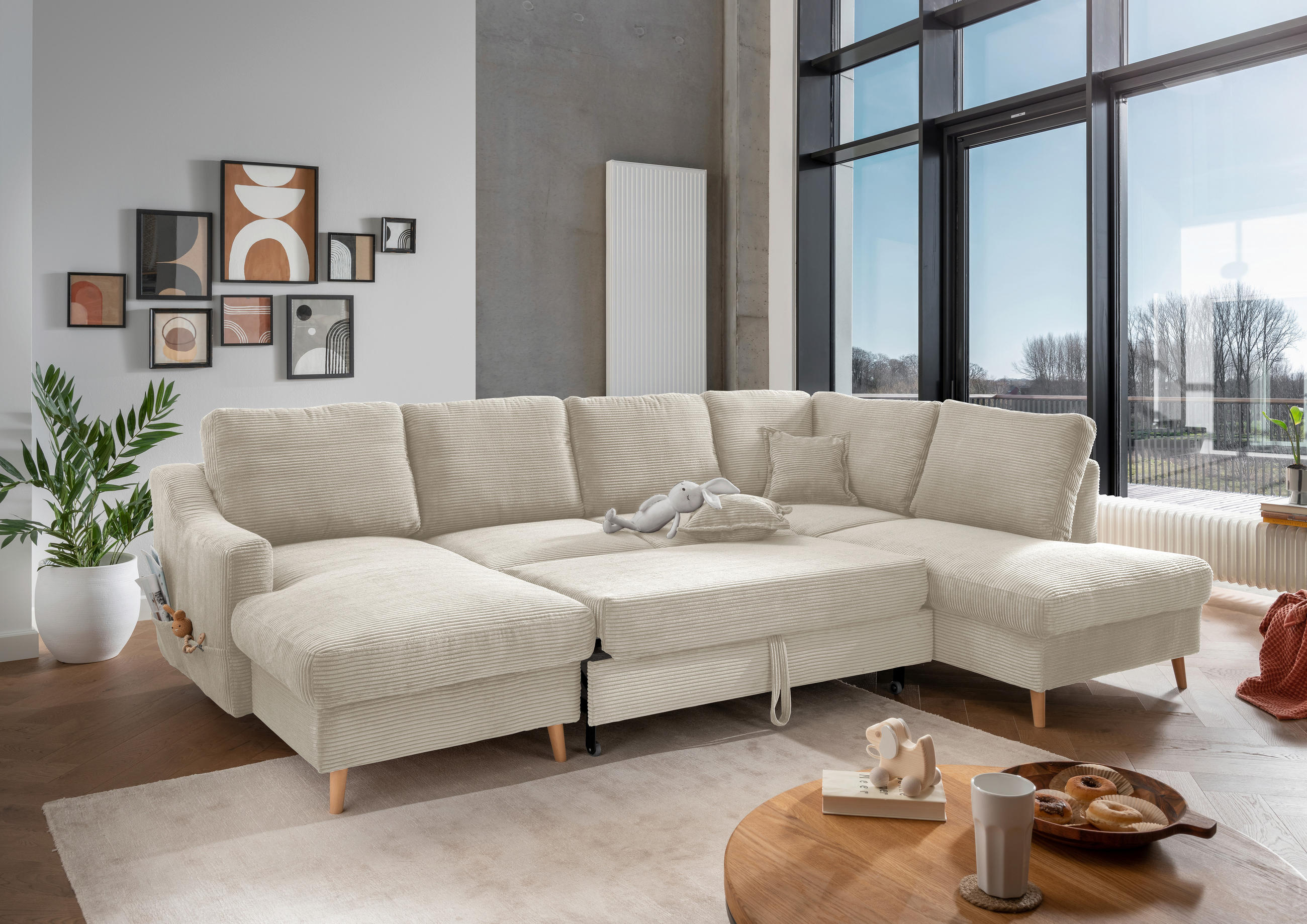 WOHNLANDSCHAFT in Cord Beige  - Beige/Naturfarben, Konventionell, Holz/Textil (150/301/200cm) - P & B