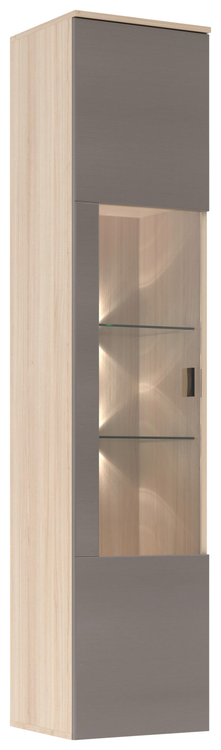 WOHNWAND 4-teilig  in Grau, Eichefarben  284/204/41 cm  - Eichefarben/Schwarz, KONVENTIONELL, Glas/Holzwerkstoff (284/204/41cm) - Carryhome