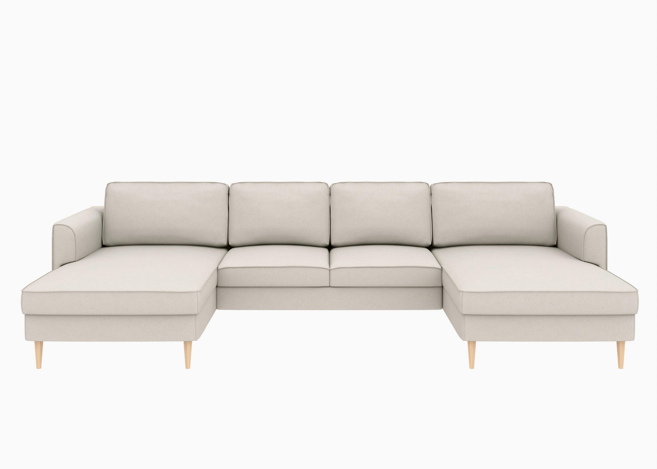 WOHNLANDSCHAFT Sandfarben Struktur  - Sandfarben/Buchefarben, MODERN, Holz/Textil (161/306/161cm) - Trendmanufaktur