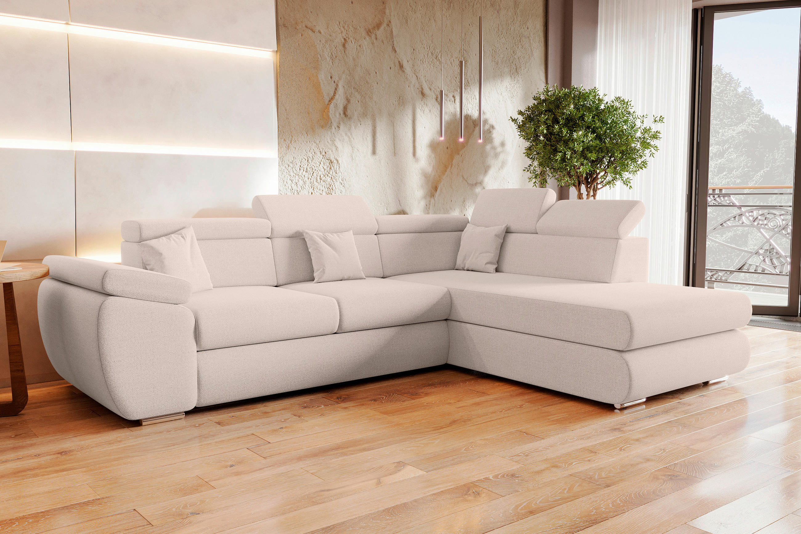 ECKSOFA Creme Struktur  - Chromfarben/Creme, KONVENTIONELL, Kunststoff/Textil (282/205cm) - Carryhome