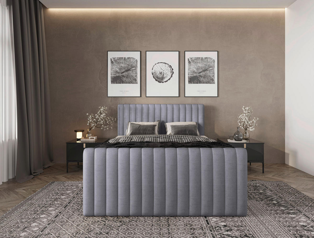 BOXBETT 140/200 cm,  in Silberfarben, gepolstertes Kopfteil, Bettkasten, Topper, Matratzen, H3 + H3 = fest  - Silberfarben/Schwarz, Basics, Kunststoff/Textil (140/200cm) - Chameo