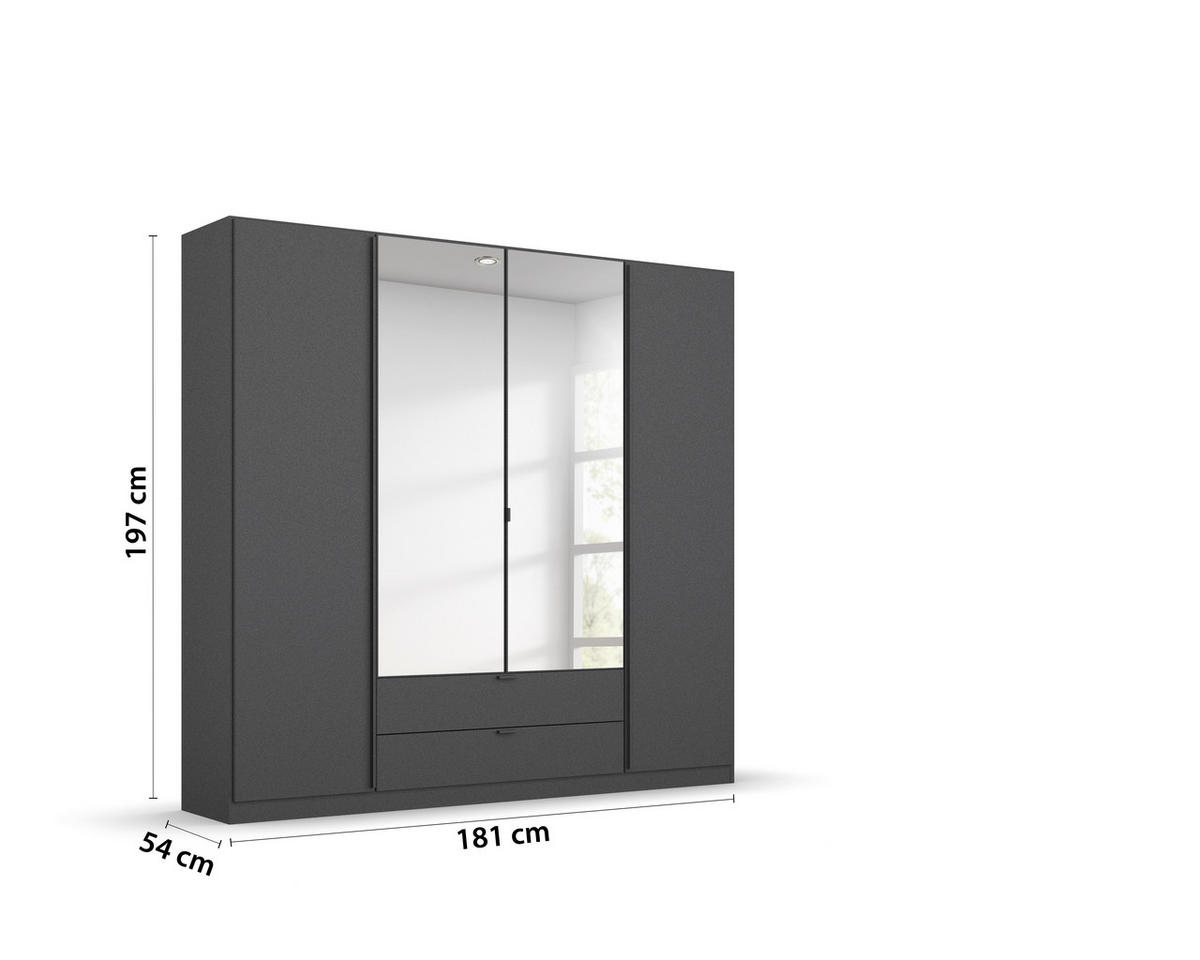 DREHTÜRENSCHRANK 181/197/54 cm,  in Grau, 4-türig  - Alufarben/Grau, MODERN, Holzwerkstoff/Metall (181/197/54cm) - Rauch Möbel