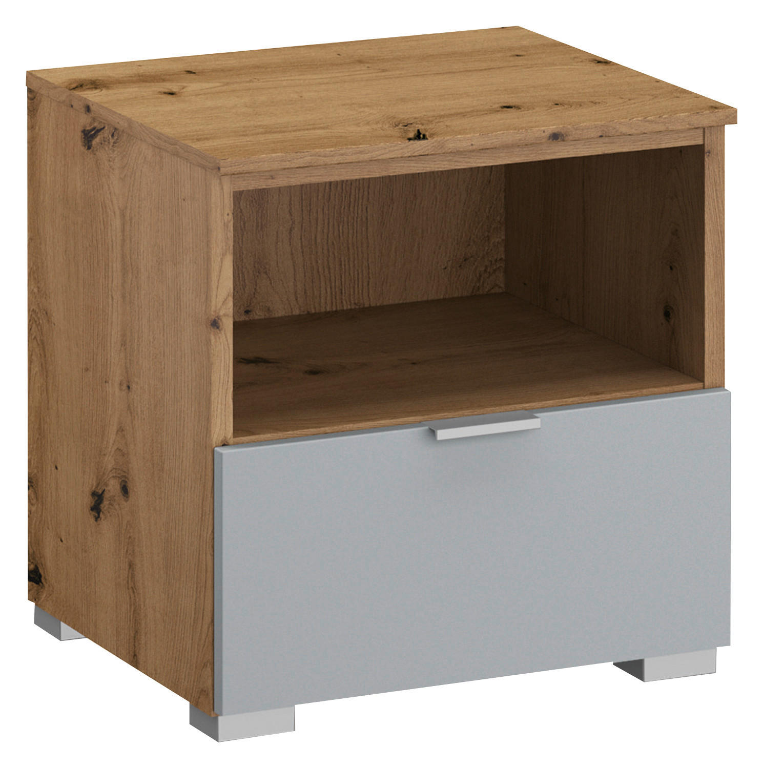 NACHTKÄSTCHEN in Grau, Eichefarben  - Eichefarben/Alufarben, Trend, Holzwerkstoff/Metall (40/42/42cm) - Stylife