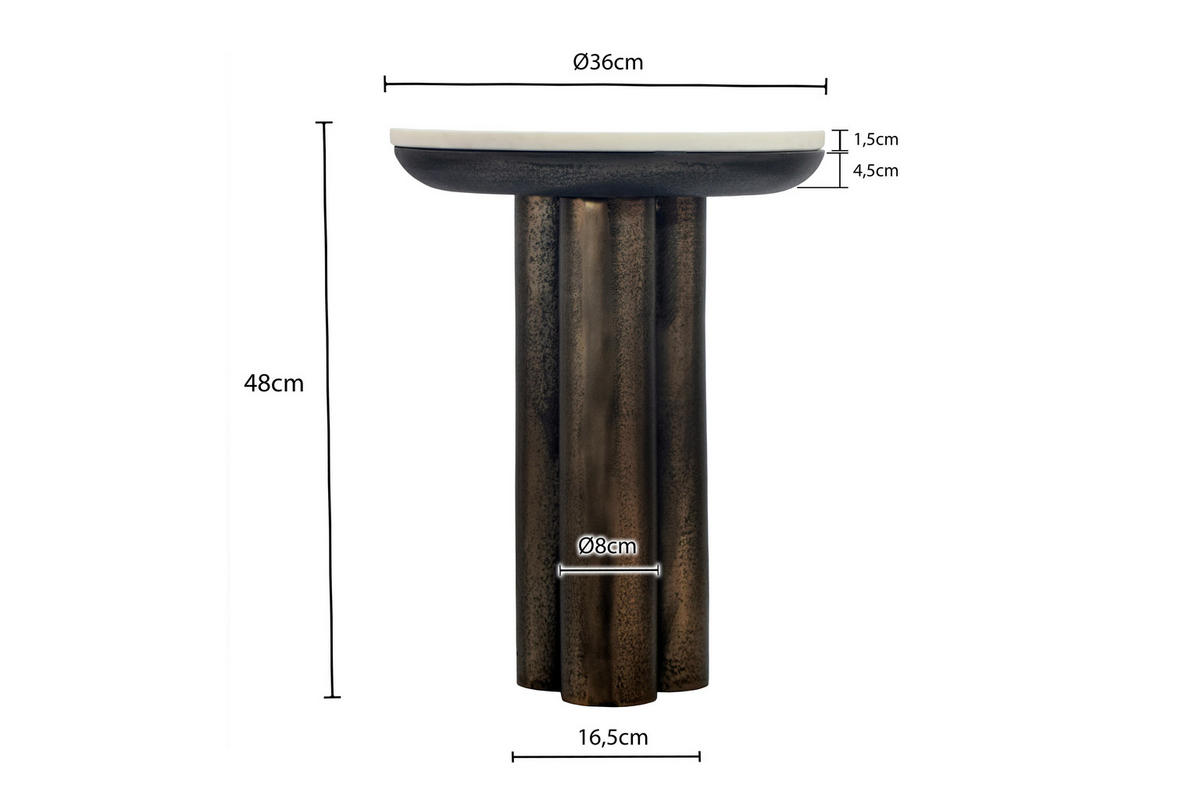 BEISTELLTISCH Metall, Stein 36/36/48 cm  - Schwarz, Design, Stein/Metall (36/36/48cm) - Livetastic