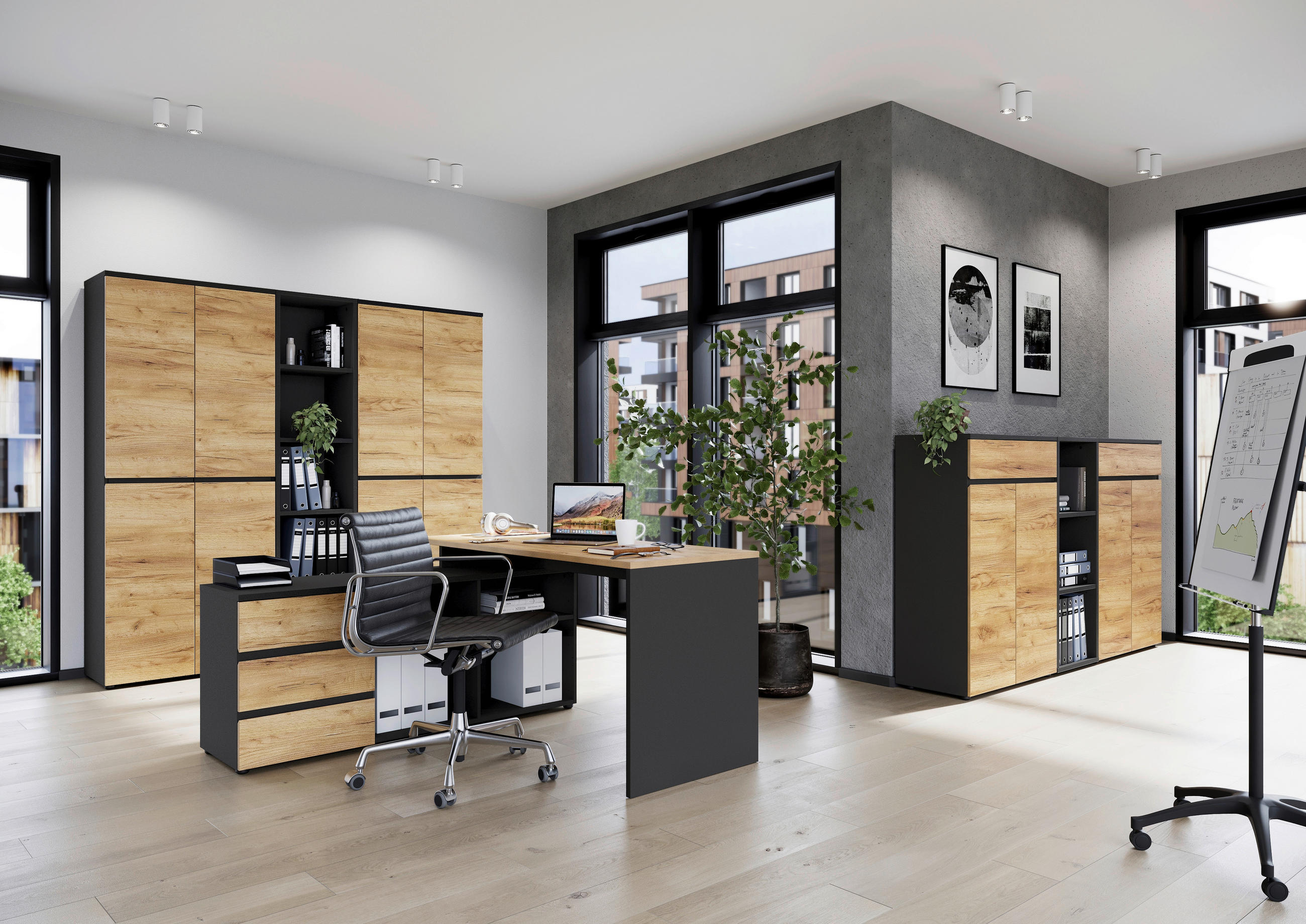 AKTENSCHRANK 80/197/40 cm  - Eichefarben/Graphitfarben, MODERN, Holzwerkstoff (80/197/40cm) - Germania