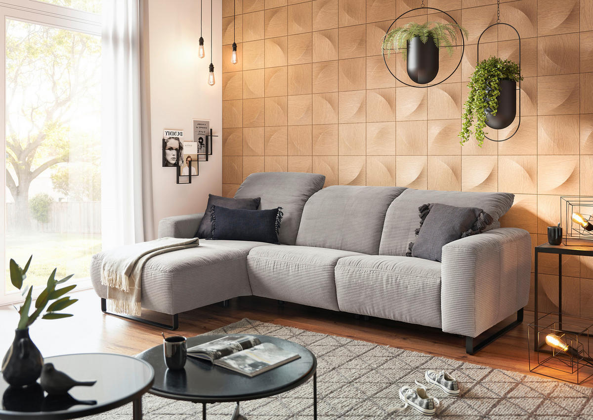 ECKSOFA Grau Cord  - Schwarz/Grau, KONVENTIONELL, Textil/Metall (180/266cm) - Hom`in