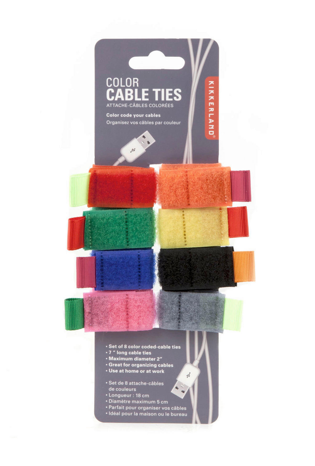 DRŽAČ KABELA - višebojno, Basics, plastika (1,5/20/6,5cm) - Kikkerland