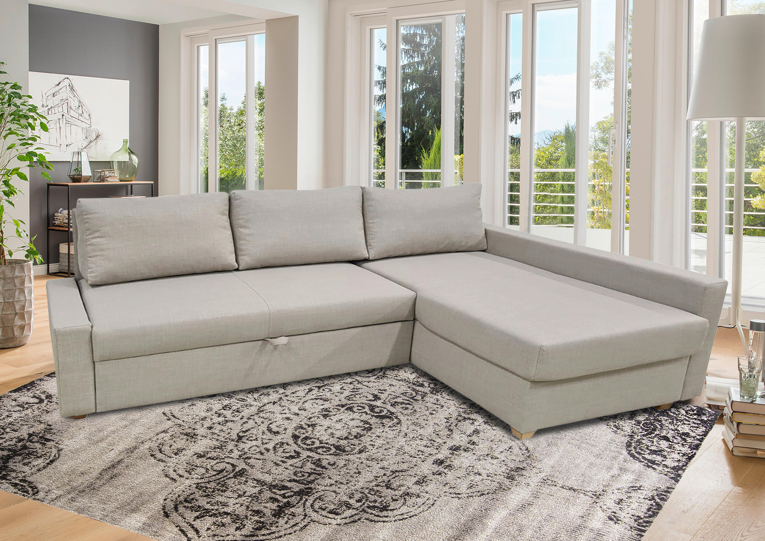 SEDEŽNA GARNITURA, bež  - barve hrasta/bež, Moderno, tekstil/les (230/155cm) - Ti'me