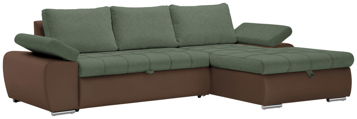 ECKSOFA in Flachgewebe Braun, Olivgrün  - Braun/Olivgrün, Design, Kunststoff/Textil (271/175cm) - MID.YOU