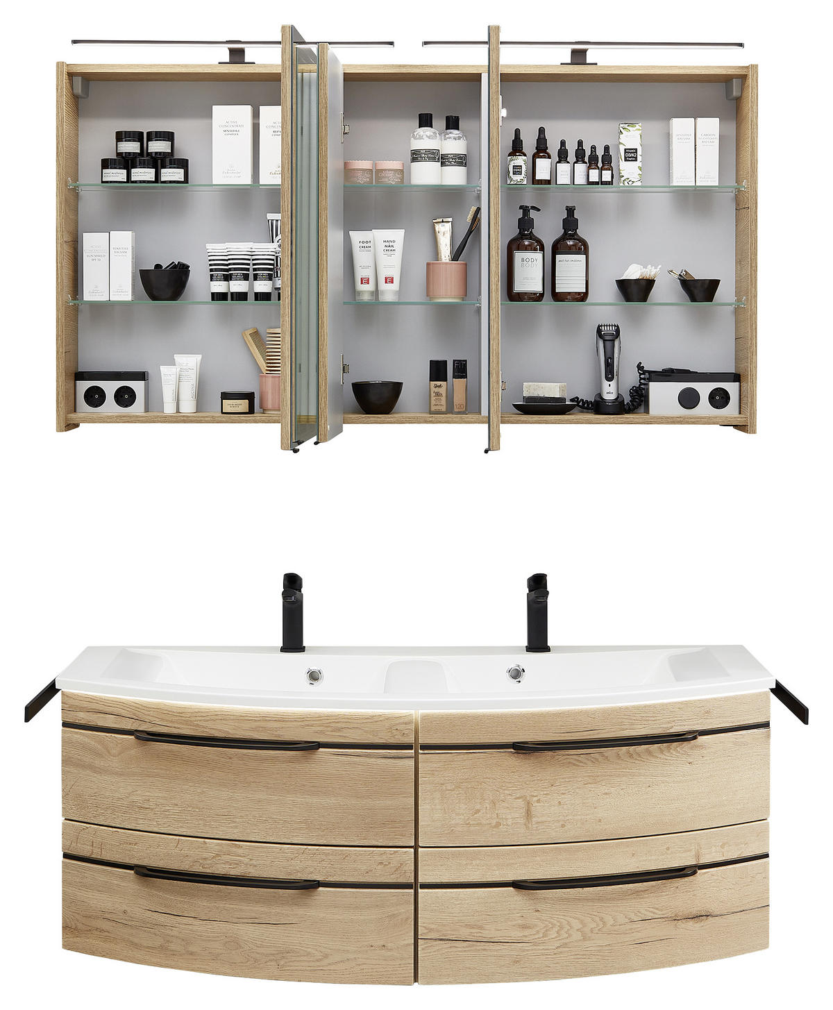 BADRUM 130 cm  - vit/ekfärgad, Modern, trämaterial/sten (130cm) - Sadena